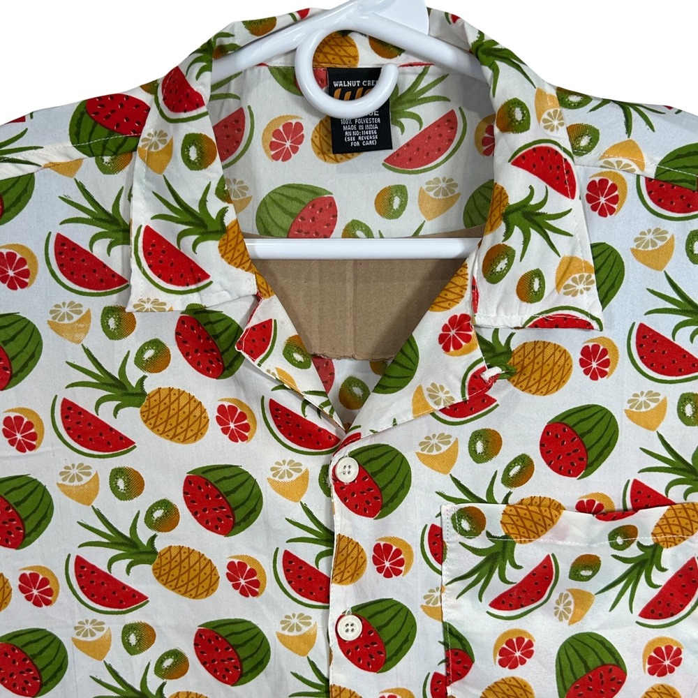 Walnut Creek Mens XL Fruit Print Button Down Shirt White Watermelon Pineapple